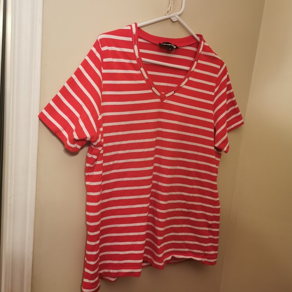 Claire France Tee Red & white stripes Plus Size 1X - Picture 2 of 7
